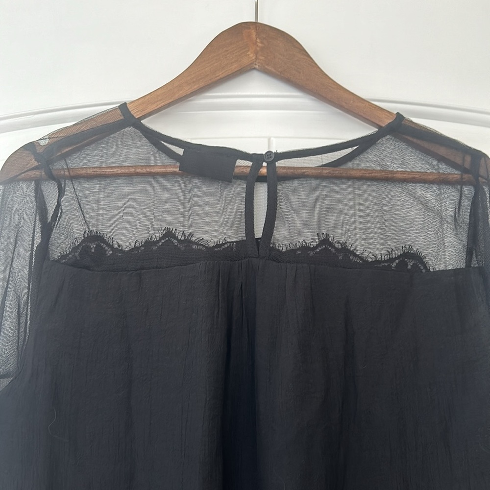 Vici Black Lace Mesh Long Sleeved Tie Blouse - Picture 9 of 11